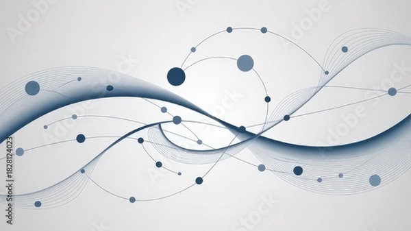 Fototapeta Abstract network of connecting dots and lines forming a flowing wave pattern on a light background.