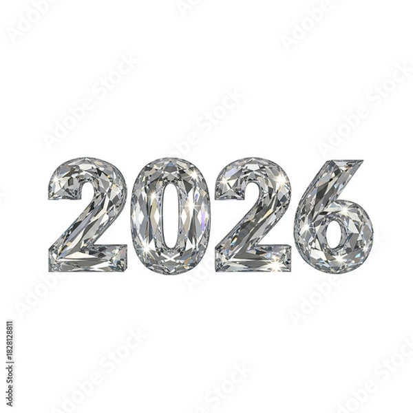 Obraz Crystal Clear Numbers 2026 Sparkling With Light on Gray Background