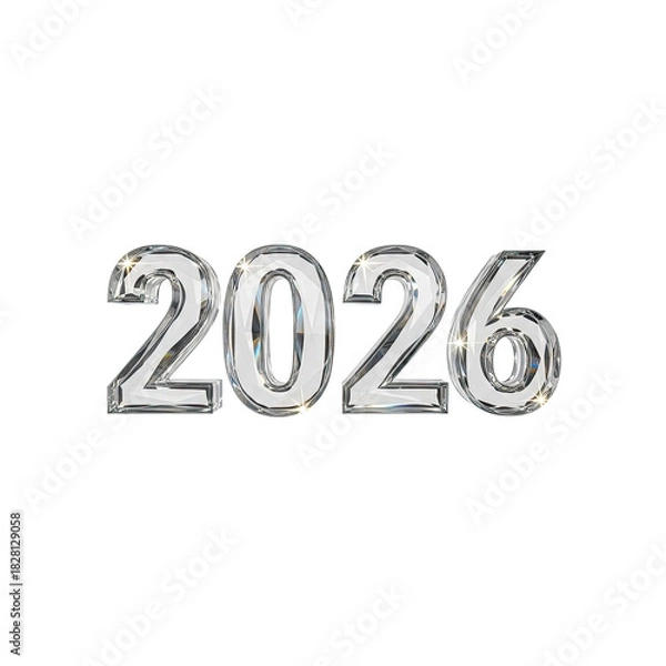 Obraz Crystal Numbers 2026 with Diamond Facets and Sparkle Effect