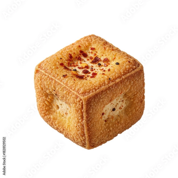 Obraz Cube shaped deep fried cheese snack with chili flakes