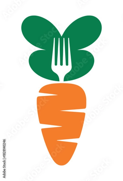 Fototapeta A carrot with a fork sticking out of the top represents healthy eating and organic food.