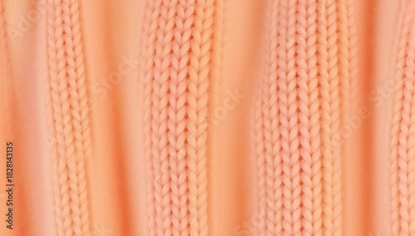 Obraz Close-up of peach knitted fabric texture with ribbed pattern for background design and textile industry