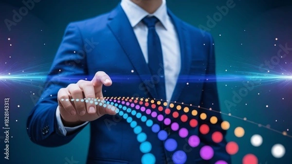 Obraz Dynamic businessman touching vibrant digital interface for innovation