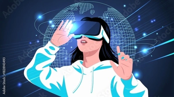 Obraz Immersive virtual reality experience with vibrant modern technology