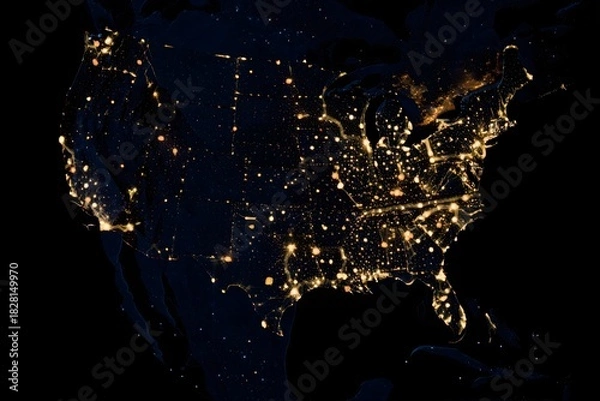 Obraz United States Night Lights - Population Density Map