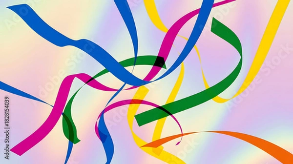 Fototapeta  Colorful Flowing Streamers Over Pastel Gradient