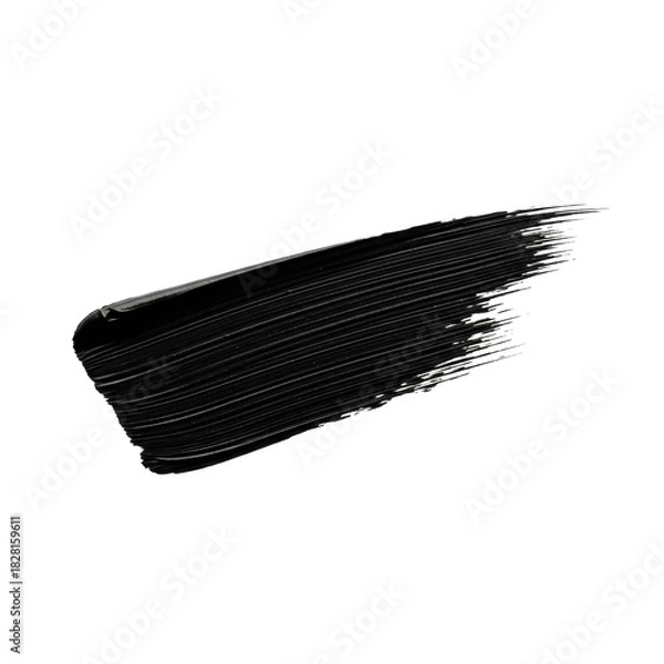 Fototapeta Deep dark black brush stroke with dry brush effect and bristle texture, horizontal tilt, centered on transparent background, copy space, clean studio light, high contrast, conceptual art element for