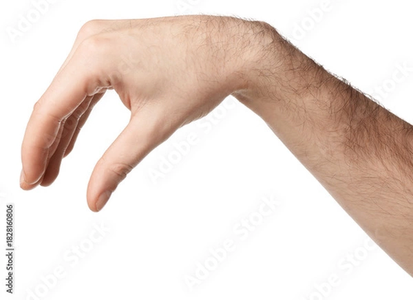 Obraz Man holding something on white background, closeup