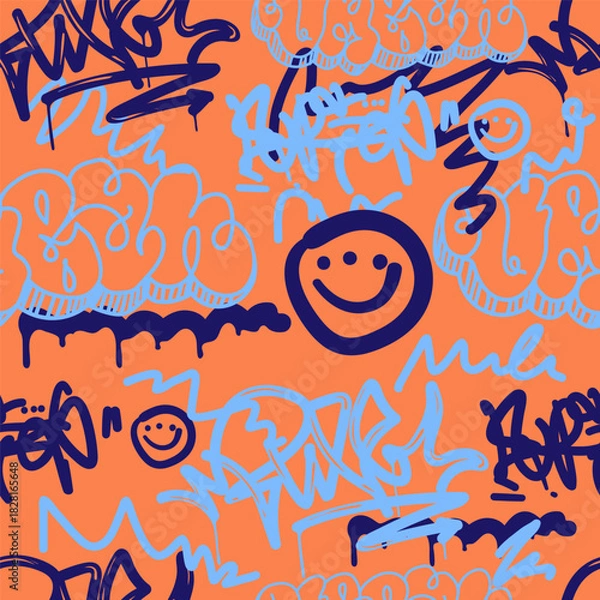 Obraz Bold vector graffiti seamless pattern with abstract tags