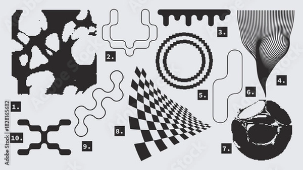 Obraz Vector Graphic Assets Set. Shapes in Y2k style, Futuristic, Brutalist, Anti-design