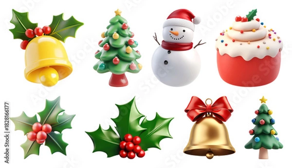 Fototapeta PNG Festive Christmas icons collection, element set on transparent background