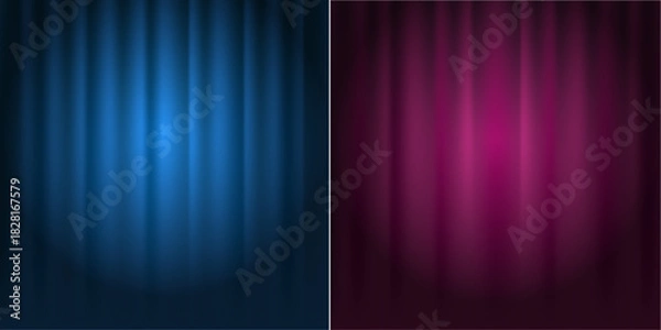 Obraz Set, purple and blue curtain, spotlight, beam of light on stage curtain, theater closed curtain, curtain. Theater draperies