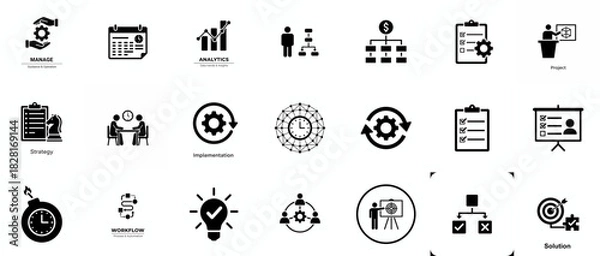 Obraz Project management icon collection. Time management and planning concept. Solid icon set.