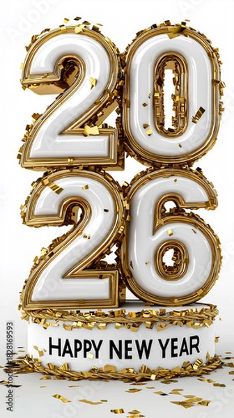 Obraz 豪華なゴールドと白の2026年ハッピーニューイヤー