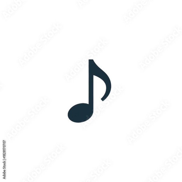 Fototapeta A high-quality minimalist musical note icon designed in a flat black-and-white style with clean geometric lines. This simple and modern audio symbol is perfect for mobile apps, music platforms, UI/UX 
