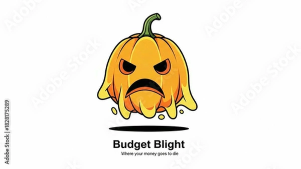 Obraz Melting pumpkin with angry face and text on white background