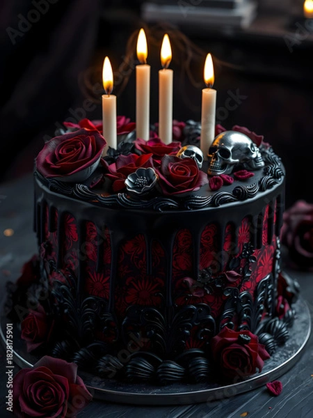 Fototapeta Un hermoso pastewl de cumpleaños gótico