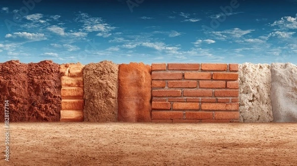 Obraz Different building materials displayed against a backdrop of a clear sky