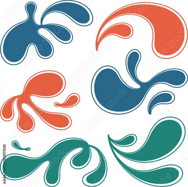 Obraz Liquid splash abstract shapes set with smooth curved outlines, clean flat vector