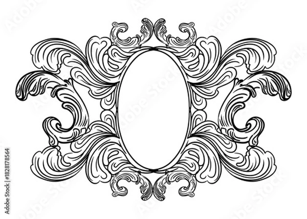 Fototapeta Hand drawing filigree decorative oval frame vector illustration