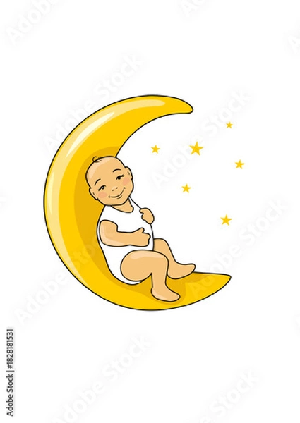 Obraz Smiling baby is sitting on the moon