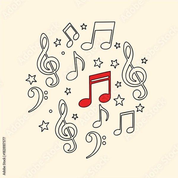 Fototapeta Musical Note Symphony A Melodic Composition of Clefs, Notes, and Starry Accents, Perfect for Music Lovers!