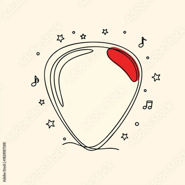 Fototapeta Guitar Pick Music Icon - Simple Linear Illustration with Musical Notes and Stars, Artistic Design