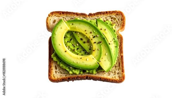 Fototapeta Open-faced avocado toast, sliced and mashed, on a brown surface