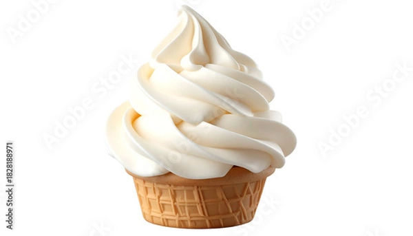 Fototapeta Swirl of white soft serve ice cream in a waffle cone