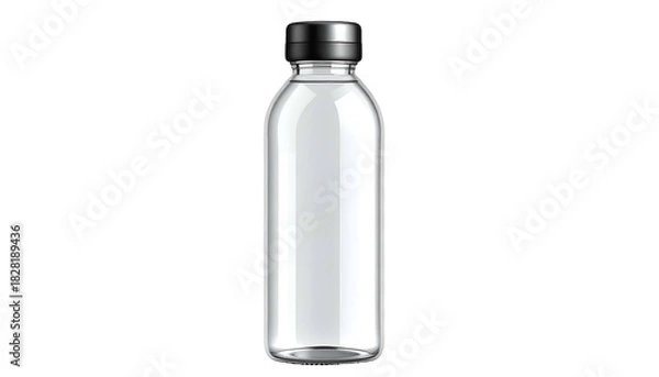 Fototapeta Simple, clear water bottle with a dark lid on a black background