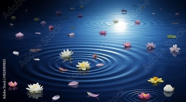 Fototapeta Harmonious Lotus Blossom Serenity Reflections on Aquatic Surface Calmness