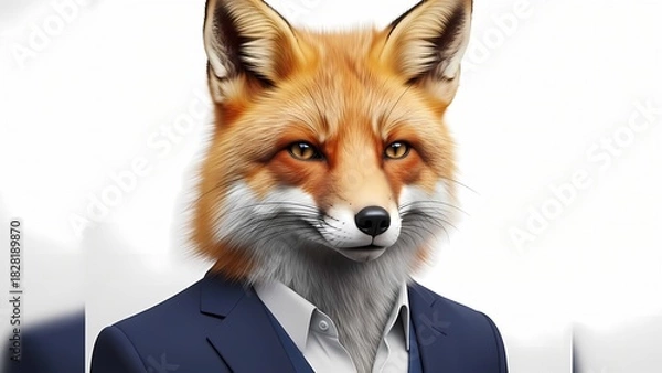 Fototapeta Clever Red Fox in a Sharp Navy Blue Business Suit - Conceptual Portrait of Cunning Intelligence and Corporate Strategy