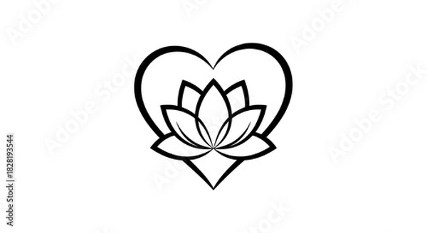 Obraz A simple black and white line drawing of a lotus flower inside of a heart shape outline design silhouette