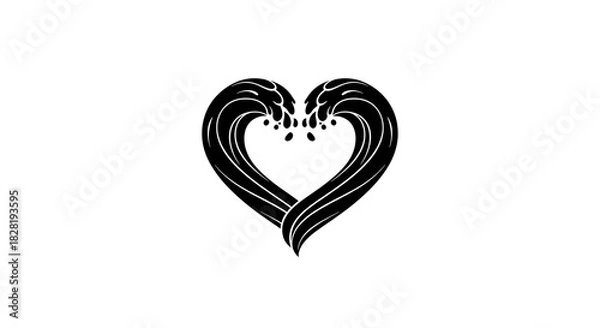 Obraz A stylized black heart shape formed by wave like lines on a white background design element silhouette