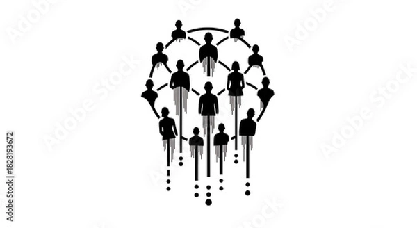 Obraz A network of interconnected people in black silhouette with dripping effect on white background