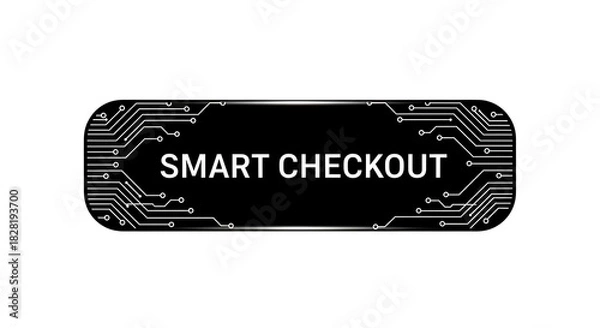 Obraz Black button with white text smart checkout and circuit board design on a white background silhouette