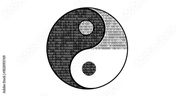 Obraz Binary code yin yang symbol representing duality and balance in technology silhouette