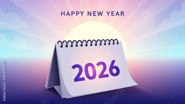 Fototapeta A calendar displaying the year two thousand and twenty six with happy new year text above it ai generated