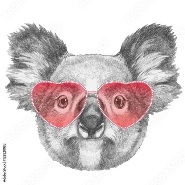 Obraz Zakochana Koala! Portret Koala z okularami przeciwsłonecznymi, ręcznie rysowane ilustracji