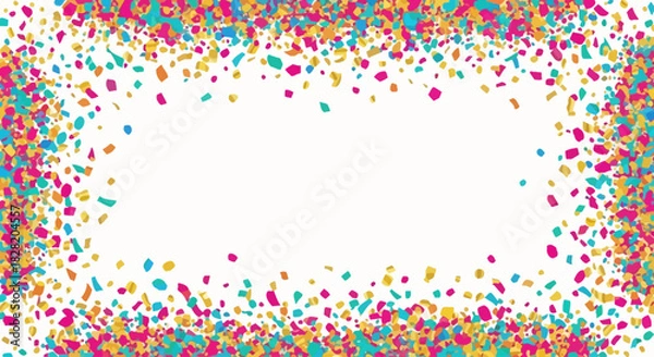 Obraz Colorful confetti frame on white background, festive border.