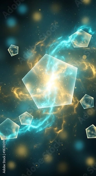 Fototapeta Mystical Pentagonal Clusters Floating in the Cosmos, Abstract Design