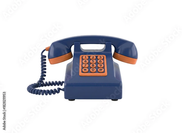Fototapeta Retro Blue and Orange Rotary Dial Telephone with Coiled Cord Isolated on Black Background