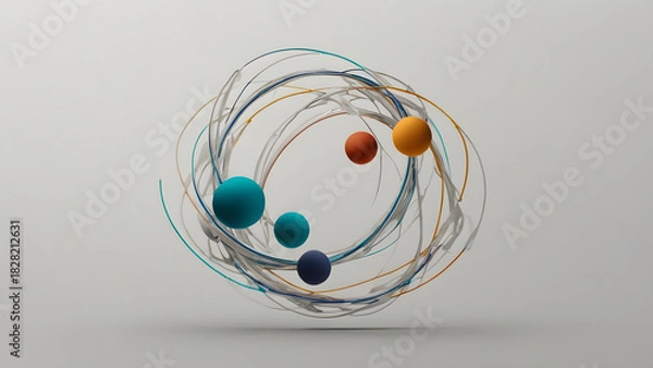 Obraz Vibrant Abstract Structure of Dynamic Intertwined Lines and Colorful Spheres, Symbolizing Digital Connectivity, Technological Innovation, and Complex Data Systems