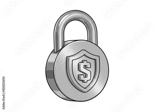 Fototapeta Silver Padlock With Dollar Sign Shield Symbol Security Protection Concept Isolated On Black Background