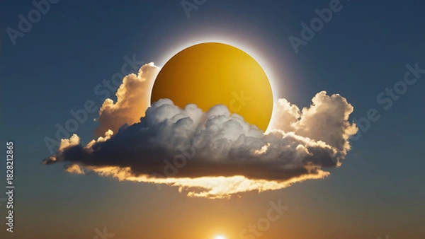 Fototapeta Solar Eclipse The Sun Hidden Behind Cloud with Sunset Sky View