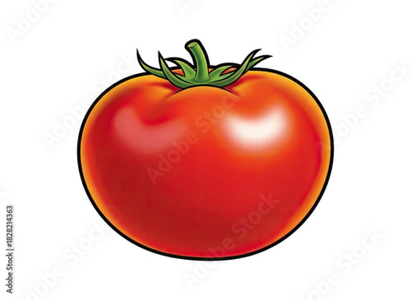 Fototapeta Single Ripe Red Tomato with Green Stem Isolated on Transparent Background Vivid Color Natural Shading Clean Vector Art