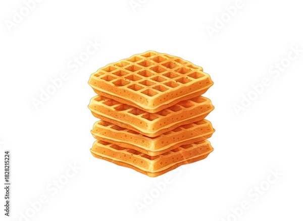 Fototapeta Stack of golden brown square waffles with grid pattern isolated on black background with transparent background cutout