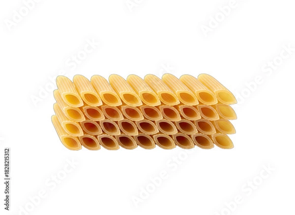Fototapeta Stack of Golden Penne Pasta Noodles Arranged Neatly on a Transparent Background with Detailed Texture and Shape