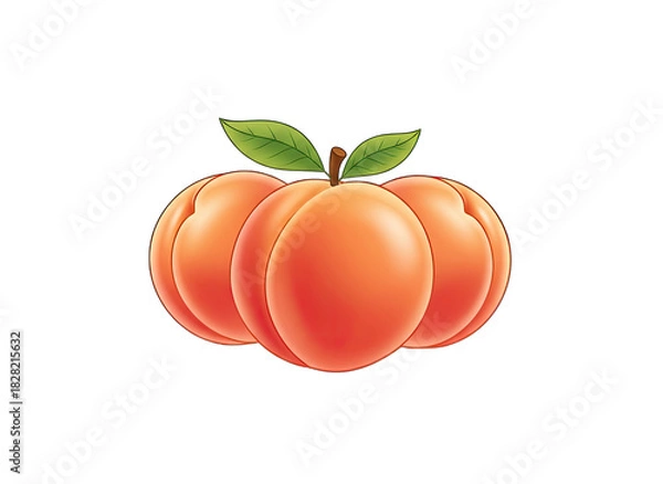 Fototapeta Three Ripe Orange Apricots with Green Leaves Isolated on a Transparent White Background with Smooth Gradients and Subtle Shading