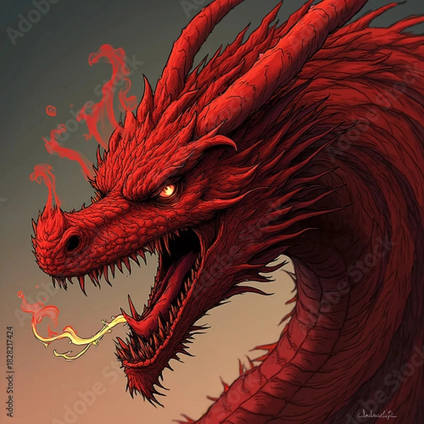 Obraz dragon head with red background